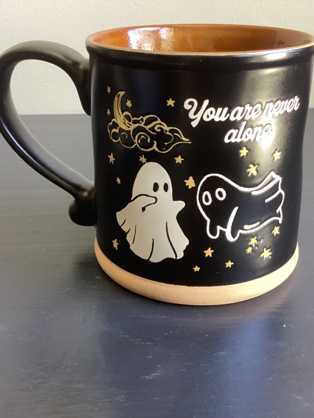 NWOT Specrtum Black Ceramic Mug ‘You Are Not Alone’ Halloween Theme